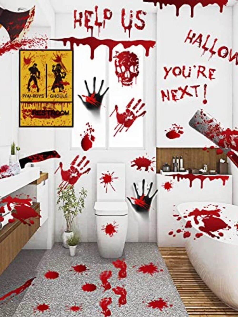 84Pcs Halloween Handprint Footprint Stickers Window Bathroom Floor Decor